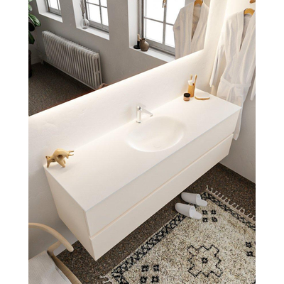 Mondiaz VICA ensemble de meuble de salle de bain - 150cm - meuble sous-vasque lin - 2 tiroirs - lavabo lune milieu - 1 trou de robinet - miroir LED - version XL 60cm haut