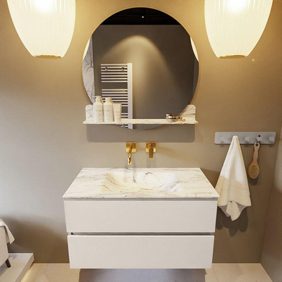 Mondiaz VICA-DLUX Ensemble de meuble de salle de bain - 90cm - meuble sous-vasque lin - 2 tiroirs - lavabo encastrée nuage milieu - sans trous de robinet - version haute de 60cm - glace