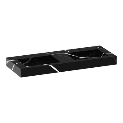 BRAUER Coral wastafel - 120x46x10cm - 2 wasbakken - 2 kraangaten - composiet - marmerlook - Nero Marquina