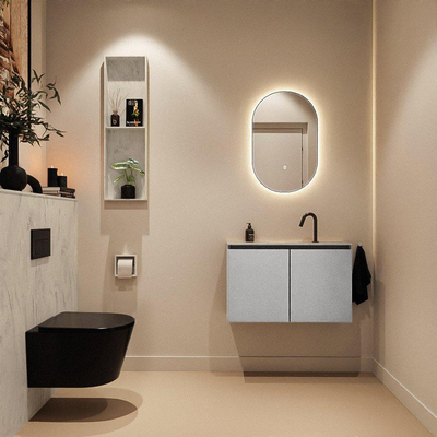 MONDIAZ TURE-DLUX Meuble toilette - 80cm - Plata - EDEN - vasque Opalo - position centrale - 1 trou de robinet