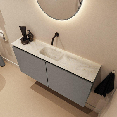 MONDIAZ TURE-DLUX Meuble toilette - 100cm - Smoke - EDEN - vasque Ostra - position centrale - sans trou de robinet