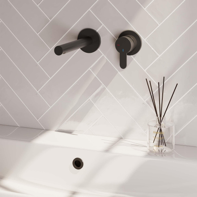 BRAUER Black Edition Wastafelmengkraan inbouw - rechte uitloop links - hendel plat smal - inclusief inbouwdeel - model D 1 - mat zwart