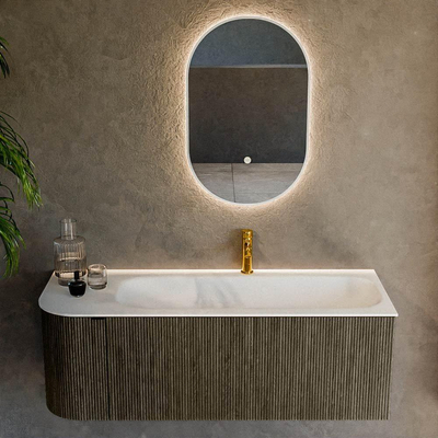 Mondiaz KURVE Ensemble de meuble salle de bain - 125x46x40cm - 1 tiroir - 1 porte - lavabo en solid surface - droite - 1 trou de robinet - Shadow
