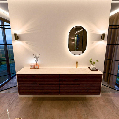 Mondiaz CIRO-DLUX Badkamermeubelset - 190x45x50cm - Solid surface wastafel Meli - 1 wasbak Rechts - 1 kraangat - 4 lades - Ruby