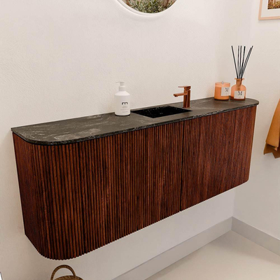 Mondiaz JOYA-DLUX 113.2cm toiletmeubel - ronding links en rechts kleur Ruby - Wastafel FAYE positie Midden 1 kraangat kleur Lava.