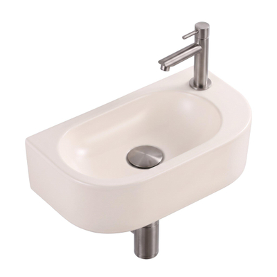 QeramiQ Fuente fonteinset – halfrond – 40x22x12 cm – keramiek linnen – kraangat rechts – kraan geborsteld RVS