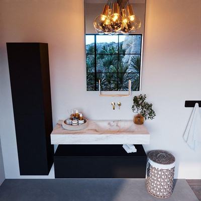 Mondiaz ALAN-DLUX Ensemble de meuble - 110cm - meuble Urban mat - 1 tiroir - Lavabo Cloud Frappe suspendu - vasque Droite - 0 trous de robinet