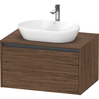 Duravit Ketho.2 Wastafelonderbouwkast - inclusief consoleplaat - met 1 lade - 80x55x45.9cm - met handgreep antraciet - donker noten mat