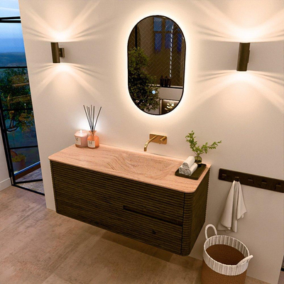 Mondiaz CIRO-DLUX Meuble de salle de bains - 120x45x50cm - Vasque solid surface Saba - 1 lavabo à droite - sans trous de robinetterie - 2 tiroirs - Shadow