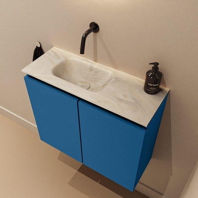 MONDIAZ TURE-DLUX 60cm toiletmeubel Jeans. EDEN wastafel Ostra positie links. Zonder kraangat.