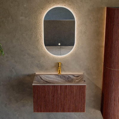 MONDIAZ KURVE-DLUX 70cm badmeubel kleur Ruby met 1 lade en 0 deuren. Wastafel BIG SMALL Midden 1 kraangat Sombra.