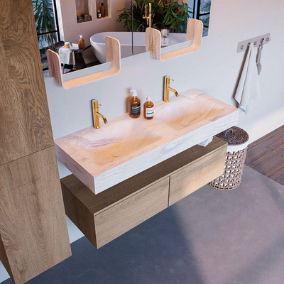 MONDIAZ ALAN - DLUX Badkamermeubelset - 120cm - onderkast - Washed Oak - 2 lades - vrijhangende wastafel - 2 wasbakken - 2 kraangaten - Ostra
