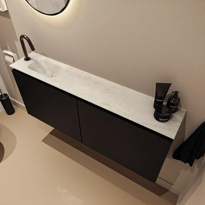 MONDIAZ TURE-DLUX Meuble de toilettes 120 cm Urban. EDEN vasque Opalo position gauche. Avec 1 trou de robinet.