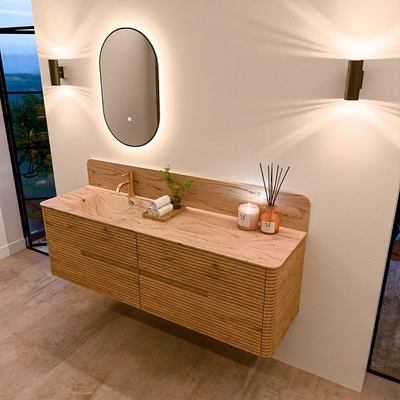 Mondiaz CIRO-DLUX Badkamermeubelset - 160x45x50cm - Solid surface wastafel Arena - 1 wasbak Links - 1 kraangat - 4 lades - Oak