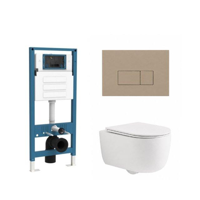 QeramiQ Dely Swirl Ensemble WC - réservoir encastré QeramiQ Flush - abattant slim - plaque de commande taupe en plastique - boutons rectangulaires - blanc mat