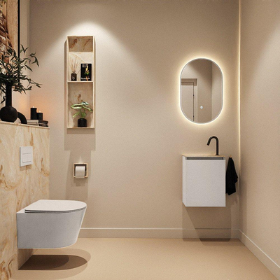 MONDIAZ TURE-DLUX Meuble toilette - 40cm - Linen - EDEN - vasque Frappe - position gauche - 1 trou de robinet