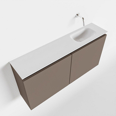 MONDIAZ TURE Toiletmeubel 100x23x50cm met 0 kraangaten 2 deuren smoke mat Wastafel Eden rechts Solid Surface Wit