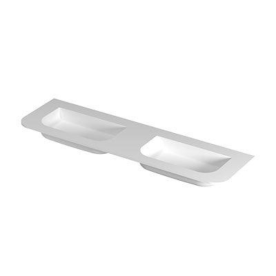 INK Modi Lavabo - 160x45x1.7cm - encastré - coins arrondis - double vasque - sans trou de robinet - polystone - blanc mat