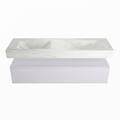 Mondiaz ALAN-DLUX Ensemble de meuble - 150cm - meuble Cale mat - 1 tiroir - Lavabo Cloud Opalo suspendu - vasque Gauche et droite - 2 trous de robinet