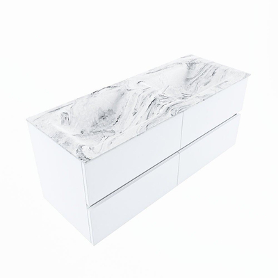 Mondiaz VICA-DLUX ensemble de meuble de salle de bain - 120cm - meuble sous-vasque talc - 4 tiroirs - lavabo encastré cloud double - sans trous de robinet - version haute de 60cm - glace