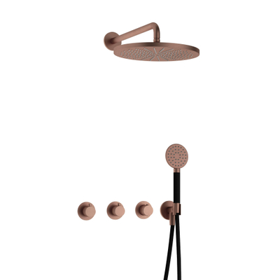 Hotbath Cobber ensemble douche thermostatique avec 2 stop valves avec douchette ronde et m106 cuivre brossé pvd