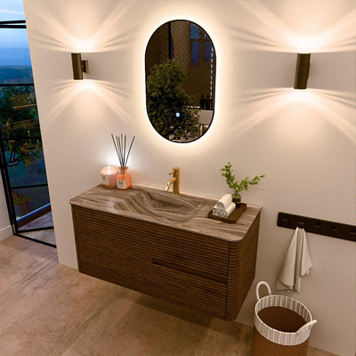 Mondiaz CIRO-DLUX Badkamermeubelset - 110x45x50cm - Solid surface wastafel Sombra - 1 wasbak Midden - 1 kraangat - 2 lades - Dusk