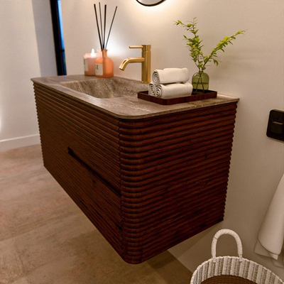 Mondiaz CIRO-DLUX Badkamermeubelset - 100x45x50cm - Solid surface wastafel Oza - 1 wasbak Midden - 1 kraangat - 2 lades - Ruby