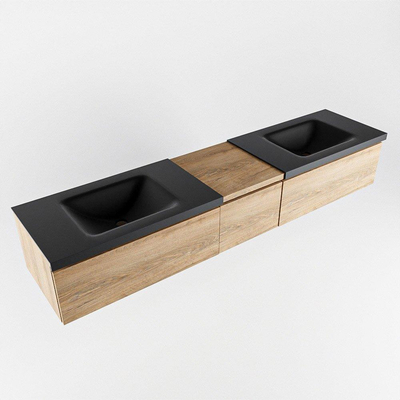 MONDIAZ BUKLA 200cm badmeubel met module 40 kleur Washed Oak met 3 lades. Wastafel CLOUD dubbel 2 kraangaten kleur Urban.