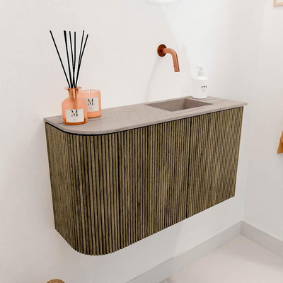 Mondiaz JOYA-DLUX 71.6cm toiletmeubel - ronding links kleur Dusk - Wastafel FAYE positie Rechts Zonder kraangat kleur Saba.