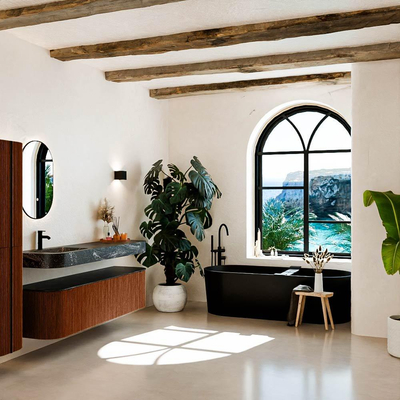 MONDIAZ THOR-DLUX 170cm meuble de salle de bains arrondi gauche + droite couleur Ruby avec 1 tiroir et 2 portes. Vasque suspendue CLOUD Gauche 1 trou de robinet couleur Lava.