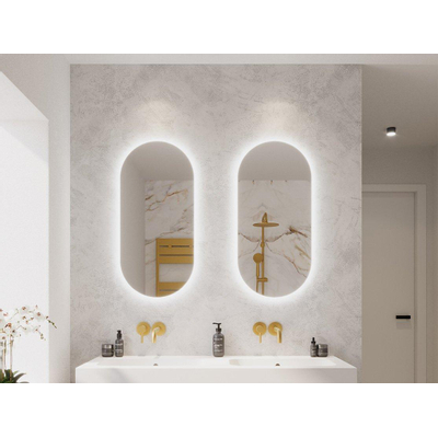 Riho Oval spiegel – ovaal – 38x80 cm – indirecte LED rondom – spiegelverwarming – Zilver