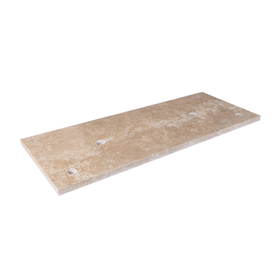 Saniclass Travertine plan sous vasque - 120x46cm - 2 trou de robinet - 2 découpes pour siphon - pierre naturelle marbrée