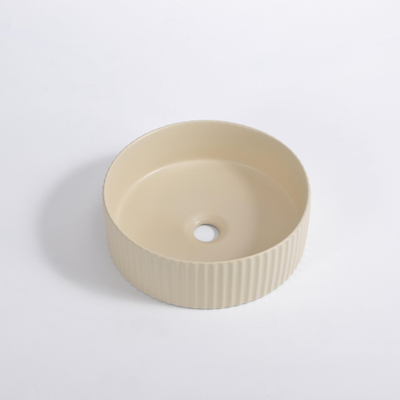 QeramiQ Arto waskom - 35x35x11.5cm - geribbeld - rond - keramiek - mat beige