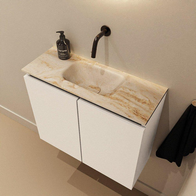 MONDIAZ TURE-DLUX Meuble toilette - 60cm - Talc - EDEN - vasque Frappe - position centrale - sans trou de robinet