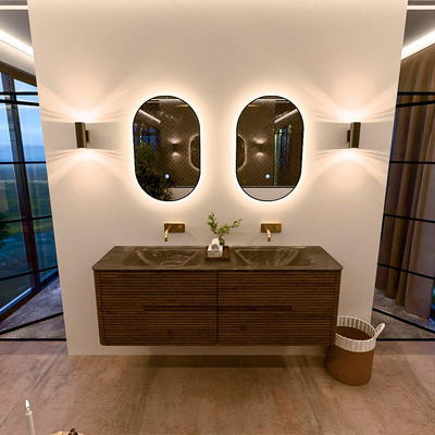 Mondiaz CIRO-DLUX Ensemble de meubles de salle de bains - 150x45x50cm - lavabo Solid surface Lava - 2 bassins double - sans trous de robinet - 4 tiroirs - Dusk