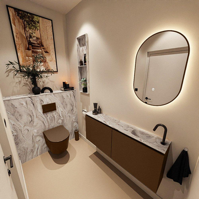 MONDIAZ TURE-DLUX Meuble WC 120 cm Rust. EDEN lavabo Glace position droite. Avec 1 trou de robinet.