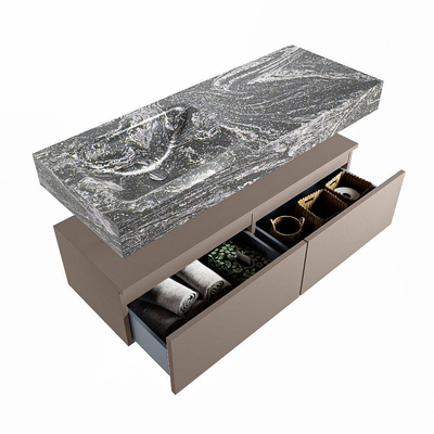 Mondiaz ALAN-DLUX Ensemble de meuble - 120cm - meuble Smoke mat - 2 tiroirs - Lavabo Cloud Lava suspendu - vasque Gauche - 1 trou de robinet