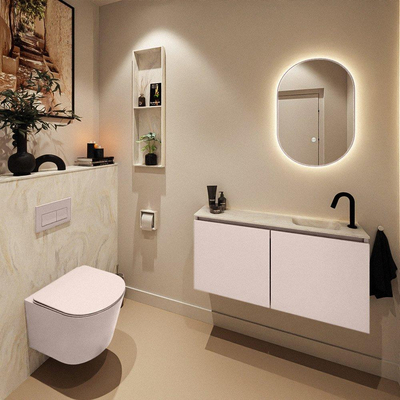 MONDIAZ TURE-DLUX meuble WC 100 cm Rosee. Lavabo EDEN Ostra position à droite. Avec 1 trou de robinet.