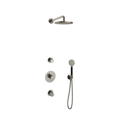 Hotbath Cobber IBS20 Ensemble de douche de tête encastré - bras mural 35 cm - douche de tête ronde 20 cm - douchette 3 jets - nickel brossé