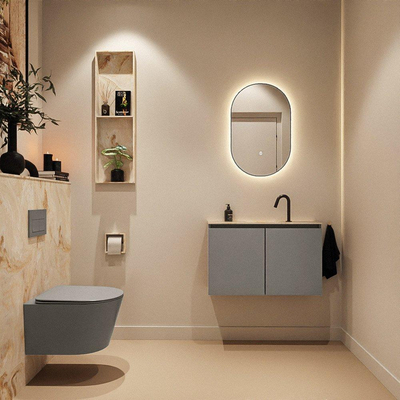 MONDIAZ TURE-DLUX 80cm toiletmeubel Smoke. EDEN wastafel Frappe positie midden. Met 1 kraangat.