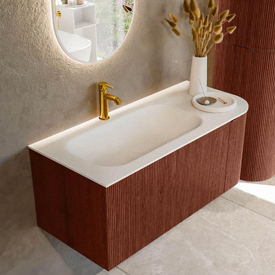 Mondiaz KURVE Ensemble de meuble de salle de bains - 105x46x40cm - 1 tiroir - 1 porte - vasque solid surface - gauche - 1 trou de robinet - Ruby