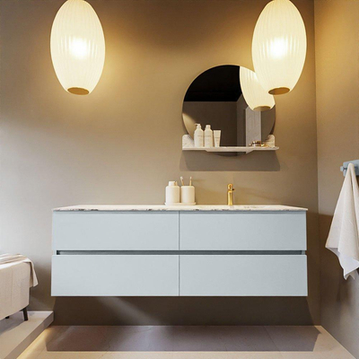 Mondiaz VICA-DLUX ensemble de meuble de salle de bain - 150cm - meuble sous-vasque argile - 4 tiroirs - lavabo encastré nuage droite - 1 trou de robinet - version haute de 60cm - glace