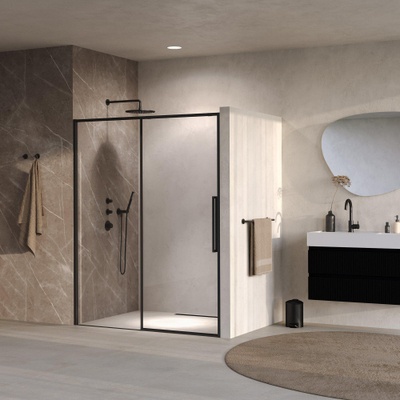 BRAUER Galactic Nisdeur - 160x200 - 2-delig schuif - helder glas - omkeerbaar - incl. glascoating - mat zwart