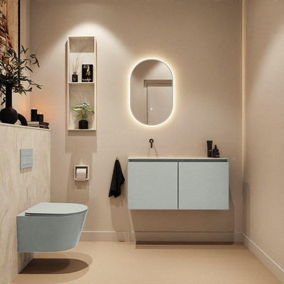 MONDIAZ TURE-DLUX meuble WC 100 cm Greey. Vasque EDEN Ostra position gauche. Sans trou de robinet.