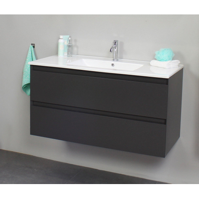 Basic Bella Meuble avec lavabo en porcelaine 100x55x46cm 1 trou de robinet avec miroir Anthracite mat