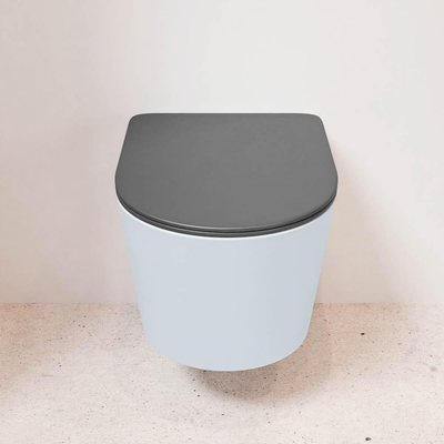 Mondiaz LAVIE WC suspendu – sans bride – 36 x 53 cm – avec abattant softclose – Clay (bleu clair/gris), abattant Dark grey (gris)