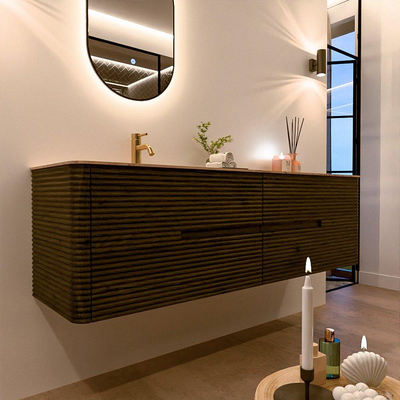 Mondiaz CIRO-DLUX Ensemble de meubles de salle de bains - 170x45x50cm - Plan vasque solid surface Arena - 1 vasque à gauche - 1 trou de robinet - 4 tiroirs - Shadow