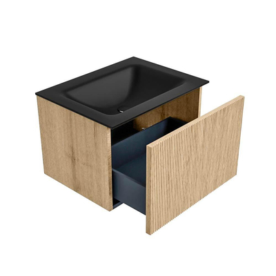 MONDIAZ KURVE Meuble de salle de bains 60cm couleur Oak avec 1 tiroir. Lavabo CLOUD central sans trou de robinet Urban.