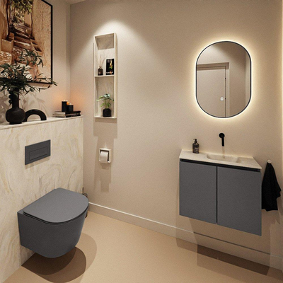 MONDIAZ TURE-DLUX Meuble toilette - 60cm - Dark Grey - EDEN - vasque Ostra - position droite - sans trou de robinet