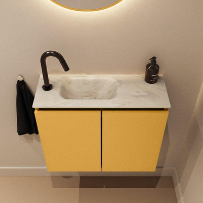 MONDIAZ TURE-DLUX meuble WC 60 cm Ocher. EDEN lavabo Ostra position gauche. Avec 1 trou de robinet.